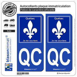 2 Autocollants plaque immatriculation Auto : QC Québec - Souvenir