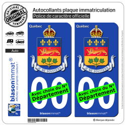 2 Autocollants plaque immatriculation Auto : Québec - Armoiries