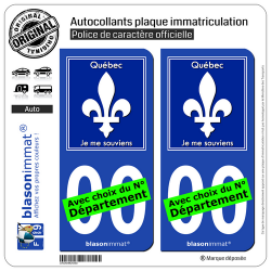 2 Autocollants plaque immatriculation Auto : Québec - Souvenir