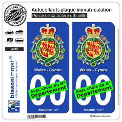 2 Autocollants plaque immatriculation Auto : Pays de Galles - Armoiries