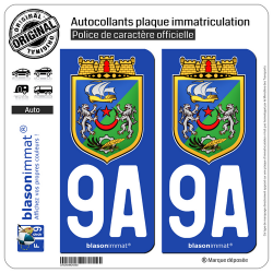 2 Autocollants plaque immatriculation Auto 9A Alger - Armoiries