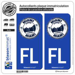 2 Autocollants plaque immatriculation Auto FL Miami Floride - Timbre