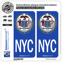 2 Autocollants plaque immatriculation Auto NYC New York - Armoiries