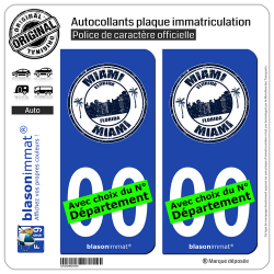 2 Autocollants plaque immatriculation Auto : Miami Floride - Timbre