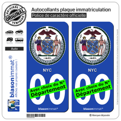 2 Autocollants plaque immatriculation Auto : New York - Armoiries