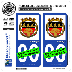 2 Autocollants plaque immatriculation Auto : Majunga - Armoiries