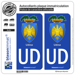 2 Autocollants plaque immatriculation Auto UD Udine Province - Armoiries