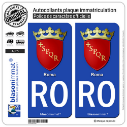 2 Autocollants plaque immatriculation Auto RO Rome Ville - Armoiries
