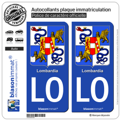 2 Autocollants plaque immatriculation Auto LO Lombardie Région - Armoiries