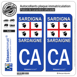 2 Autocollants plaque immatriculation Auto CA Sardaigne Région - Drapeau
