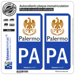 2 Autocollants plaque immatriculation Auto PA Palerme - Città