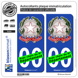 2 Autocollants plaque immatriculation Auto : Italie - Armoiries