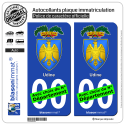 2 Autocollants plaque immatriculation Auto : Udine Province - Armoiries