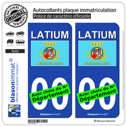 2 Autocollants plaque immatriculation Auto : Latium Région - Drapeau