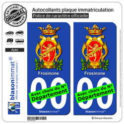 2 Autocollants plaque immatriculation Auto : Frosinone Ville - Armoiries