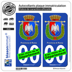 2 Autocollants plaque immatriculation Auto : Rome Province - Armoiries