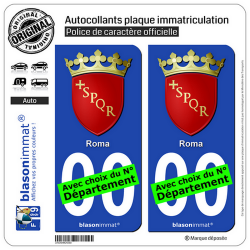 2 Autocollants plaque immatriculation Auto : Rome Ville - Armoiries