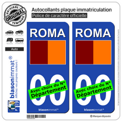 2 Autocollants plaque immatriculation Auto : Rome Ville - Drapeau