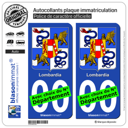 2 Autocollants plaque immatriculation Auto : Lombardie Région - Armoiries