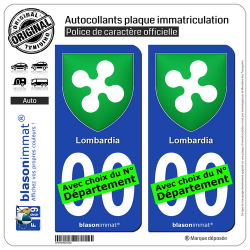 2 Autocollants plaque immatriculation Auto : Lombardie Région - Blason