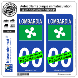 2 Autocollants plaque immatriculation Auto : Lombardie Région - Drapeau