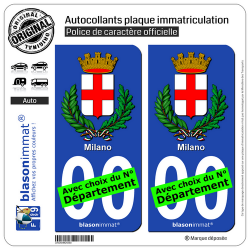 2 Autocollants plaque immatriculation Auto : Milan Ville - Armoiries