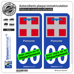 2 Autocollants plaque immatriculation Auto : Piémont Région - Armoiries