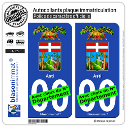 2 Autocollants plaque immatriculation Auto : Asti Province - Armoiries