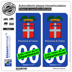 2 Autocollants plaque immatriculation Auto : Turin Province - Armoiries
