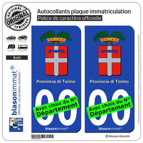 Turin Province 2 Stickers autocollant plaque immatriculation Auto Armoiries