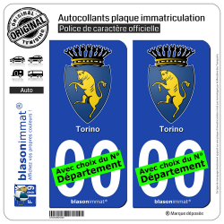 2 Autocollants plaque immatriculation Auto : Turin Ville - Armoiries