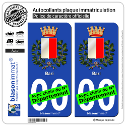 2 Autocollants plaque immatriculation Auto : Bari Ville - Armoiries