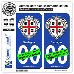2 Autocollants plaque immatriculation Auto : Sardaigne Région - Armoiries