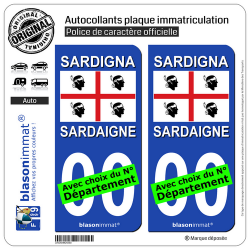 2 Autocollants plaque immatriculation Auto : Sardaigne Région - Drapeau