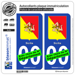 2 Autocollants plaque immatriculation Auto : Sicile Région - Armoiries