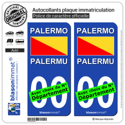 2 Autocollants plaque immatriculation Auto : Palerme Ville - Drapeau