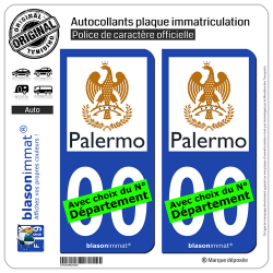 2 Autocollants plaque immatriculation Auto : Palerme - Città