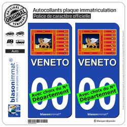 2 Autocollants plaque immatriculation Auto : Vénétie Région - Drapeau