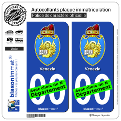 2 Autocollants plaque immatriculation Auto : Venise Ville - Armoiries