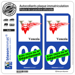 2 Autocollants plaque immatriculation Auto : Venise Ville - Sceau