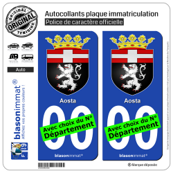 2 Autocollants plaque immatriculation Auto : Aoste Ville - Armoiries