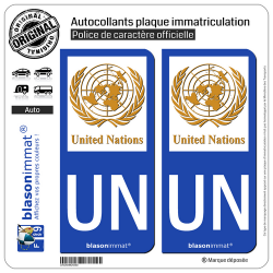 2 Autocollants plaque immatriculation Auto UN United Nations