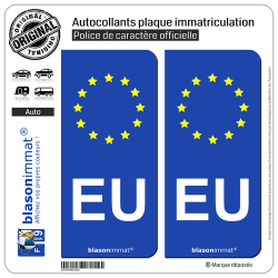 2 Autocollants plaque immatriculation Auto EU Union Européenne - Côté droit