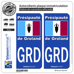 2 Autocollants plaque immatriculation Auto GRD Le Groland - Drapeau