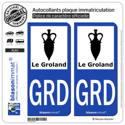 2 Autocollants plaque immatriculation Auto GRD Le Groland - Armoiries
