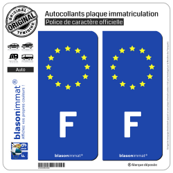 2 Autocollants plaque immatriculation Auto F France Européen - Côté Droit