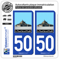 2 Autocollants plaque immatriculation Auto 50 Le Mont-Saint-Michel