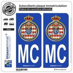 2 Autocollants plaque immatriculation Auto MC Automobile Club de Monaco - Blason