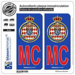 2 Autocollants plaque immatriculation Auto MC Rouge Automobile Club de Monaco - Blason