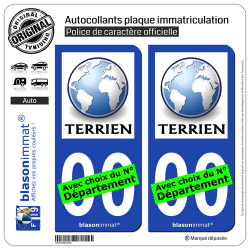 2 Autocollants plaque immatriculation Auto : Terrien - Planète